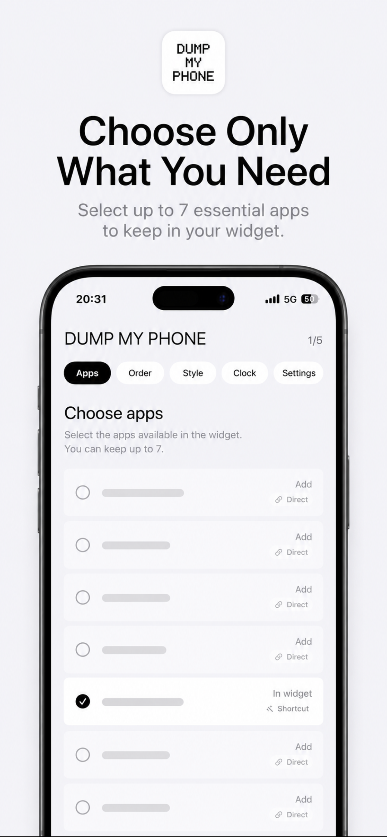 Organisation personnalisée des applications dans Dumb My Phone